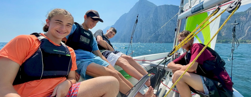 Girls and boys sailing in Campione del Garda
